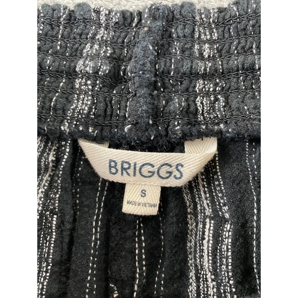 Briggs Womens Striped Pull On Shorts Black White Smocked Tassel Pockets Small